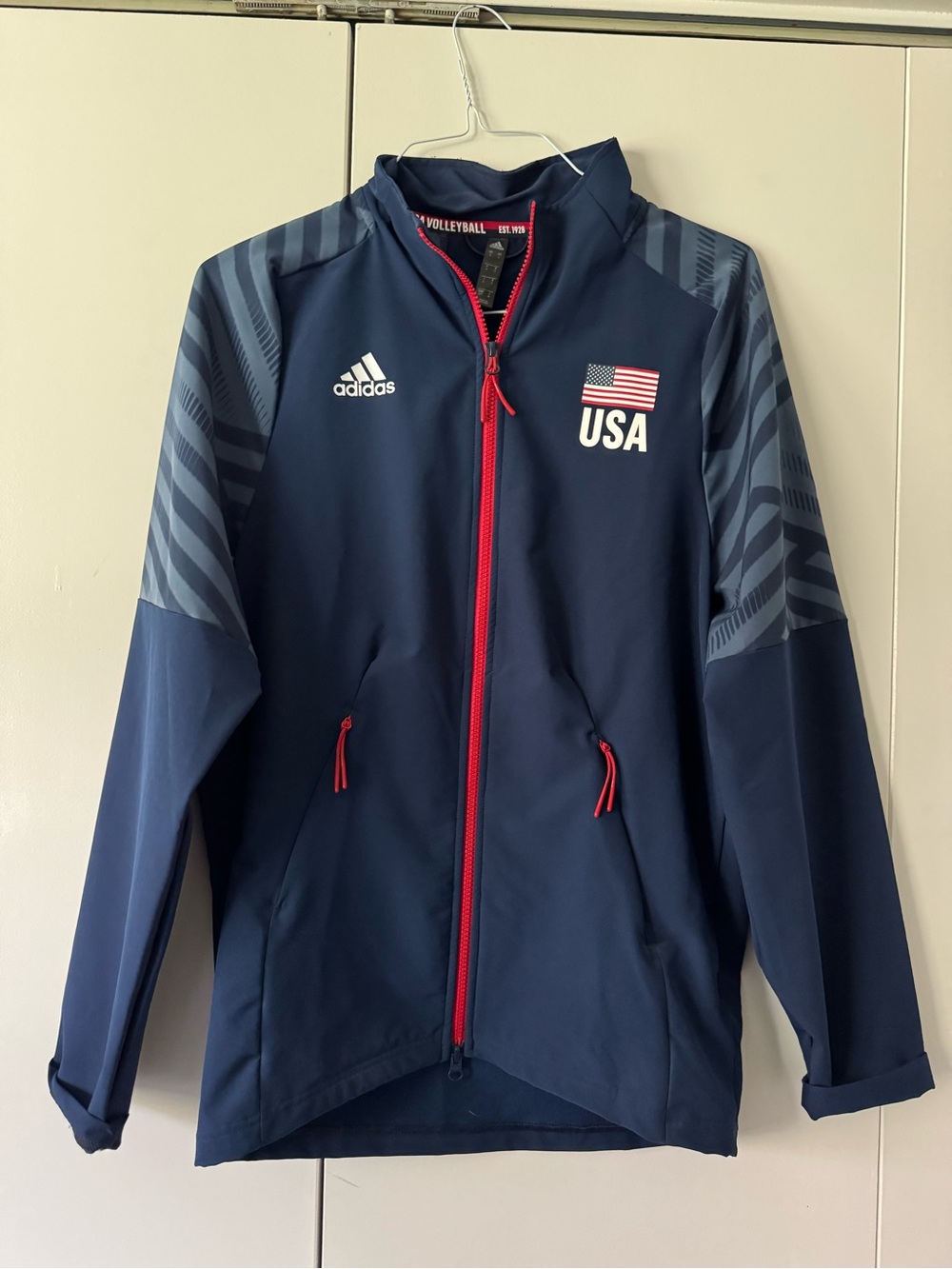Authentic Adidas USA Volleyball Navy and Red Zip Up Jacket